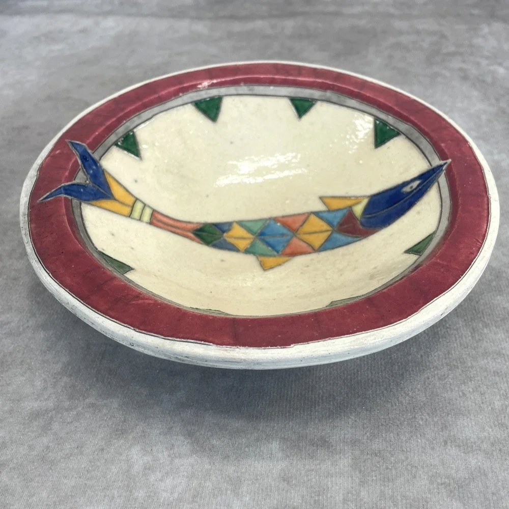 Vtg S. African Geometric Traditional Ndebele Fish Bowl 7.75
